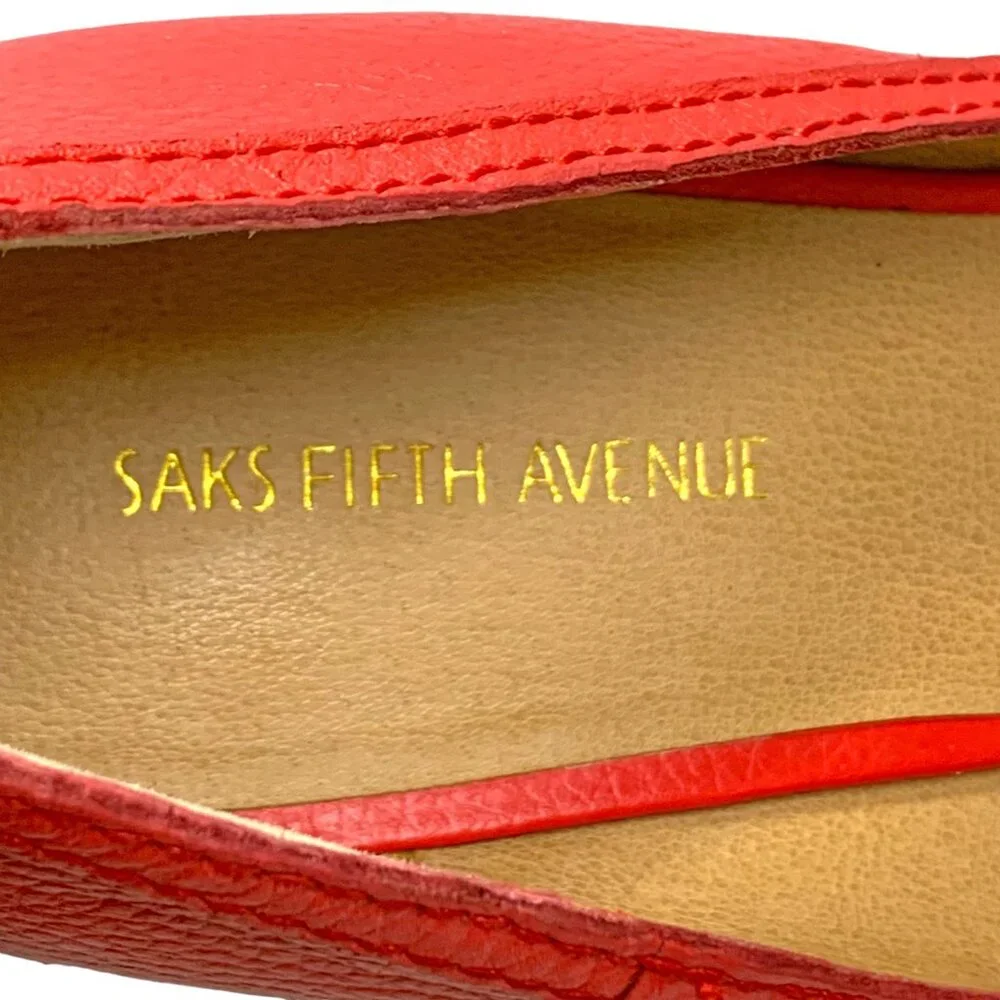 Saks Fifth Avenue‎ Coral Leather Horse Bit Peep Toe Wedge Pump